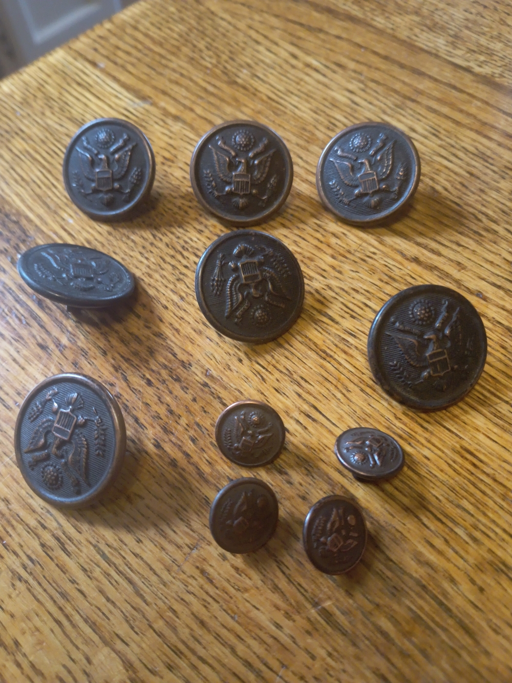 Complete WW1 US Army Great Seal Button Set (12 Pcs) - Chas. Fischer NY - Uniform
